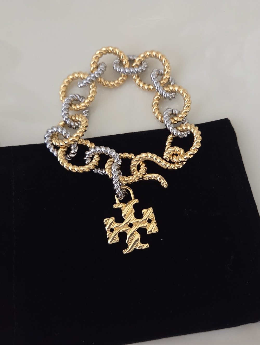 Tory Burch Gold and Silver Link Charm Bracelet